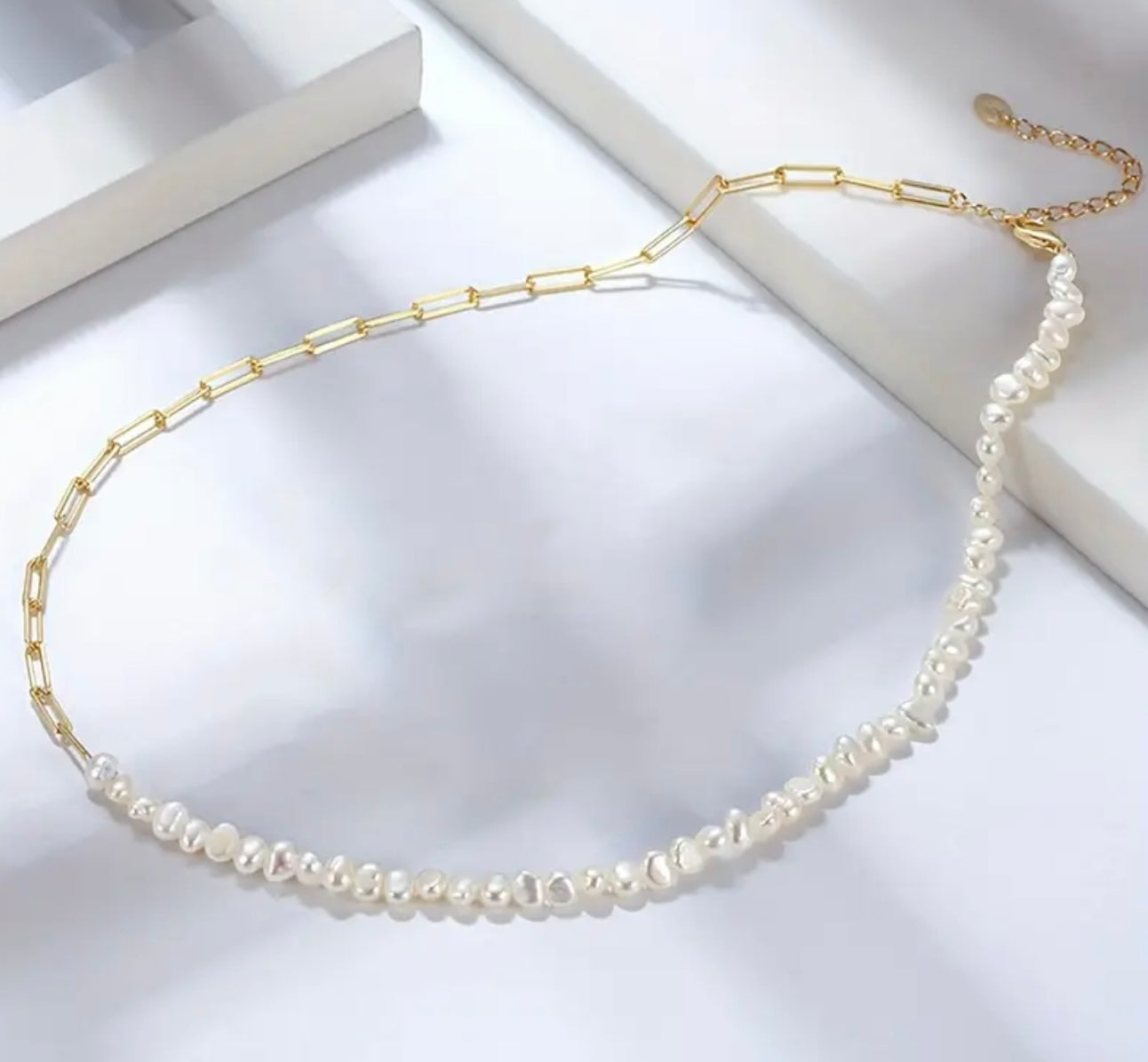 Pearl linked Paper Clip Necklace
