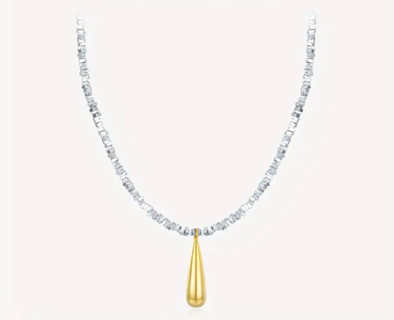 Golden drop silver necklace