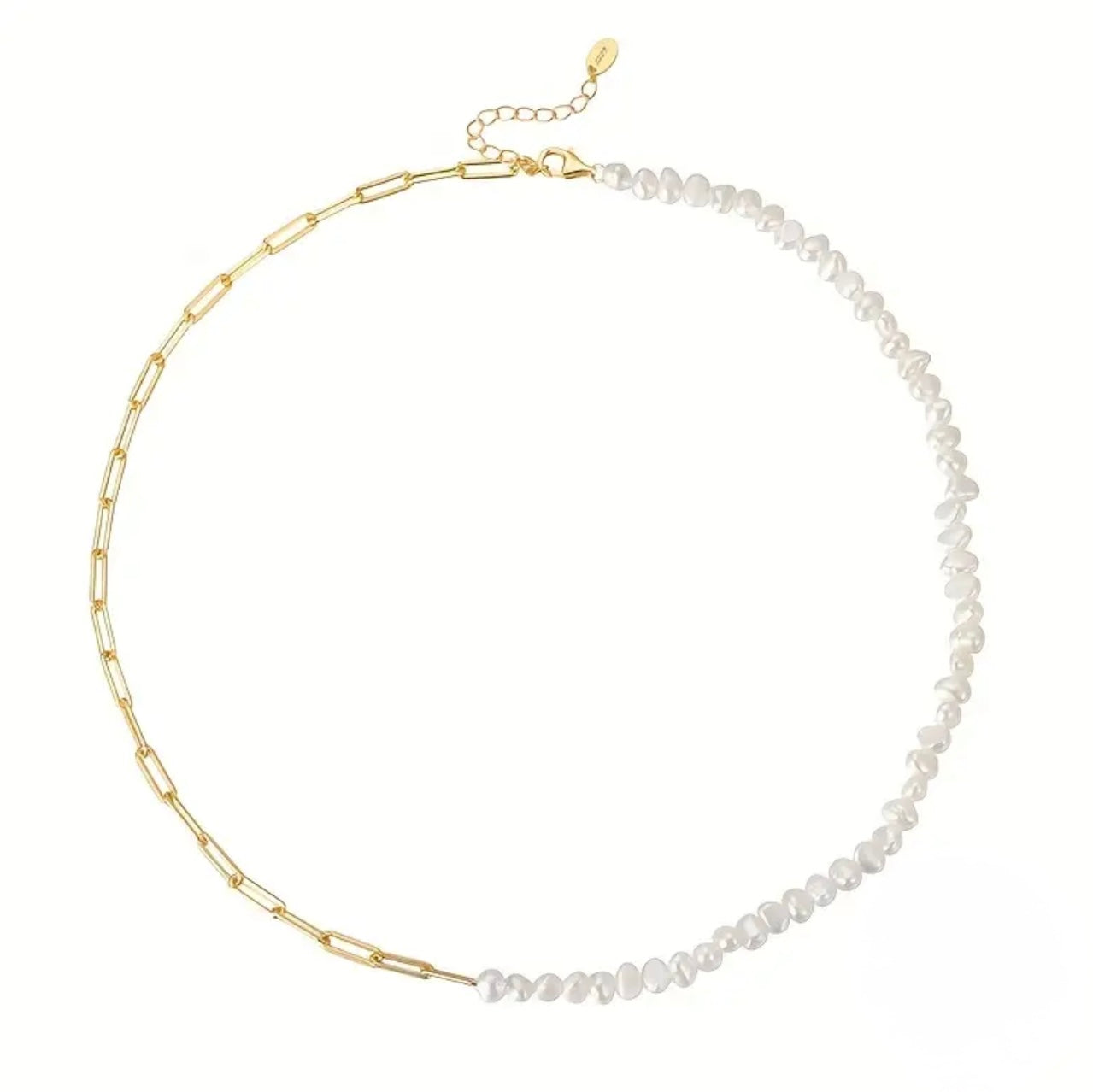 Pearl linked Paper Clip Necklace