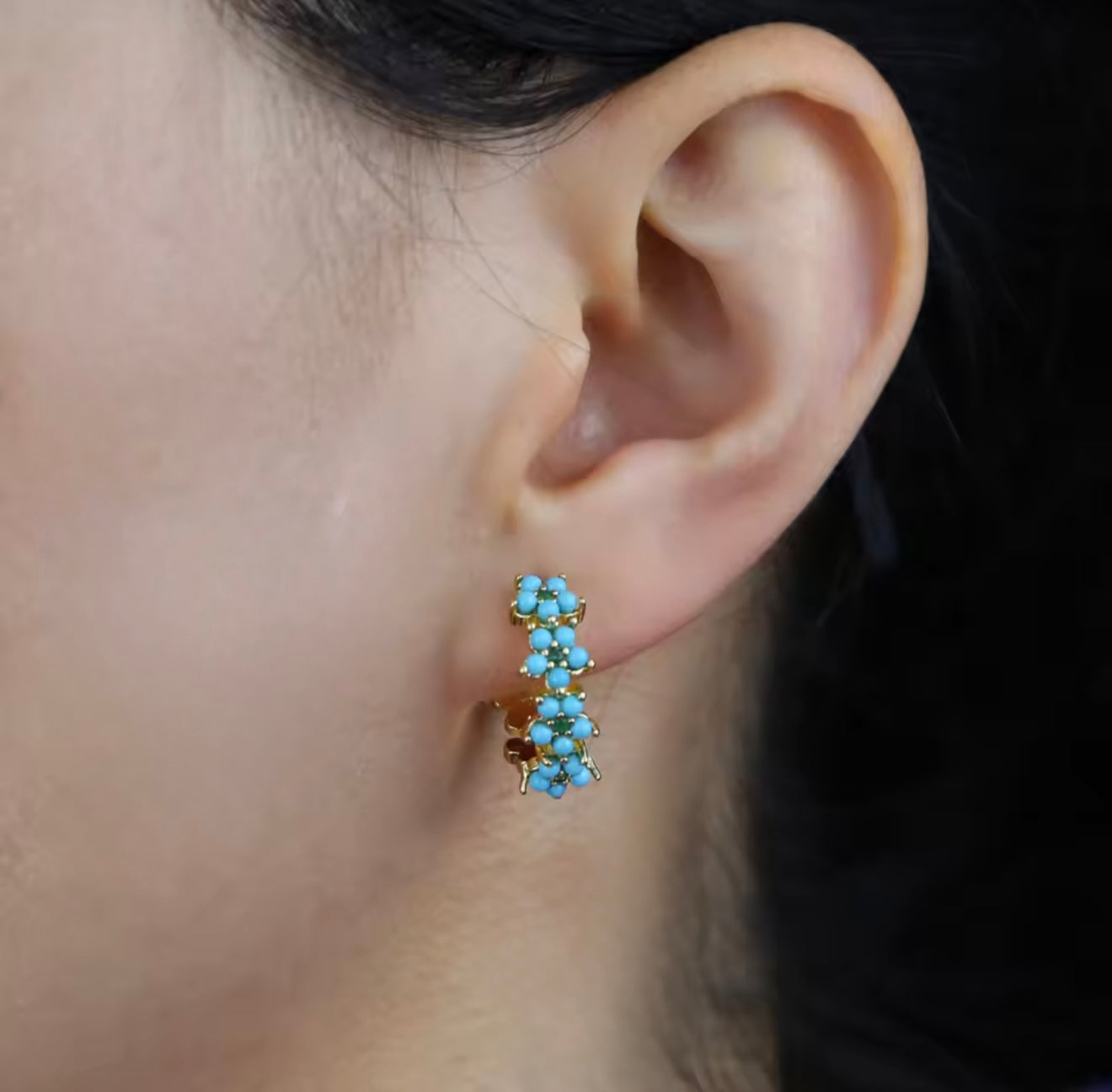 Turquoise Floral Hoops