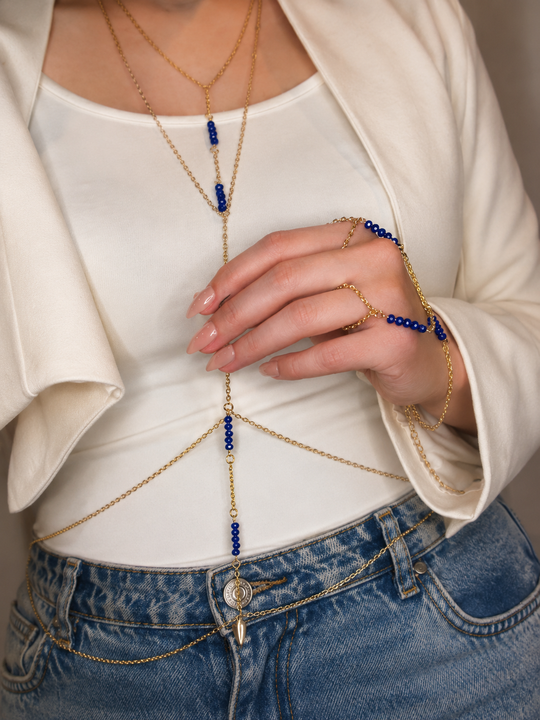 Navy hand and body chain set