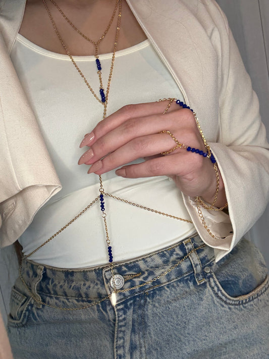 Navy hand and body chain set
