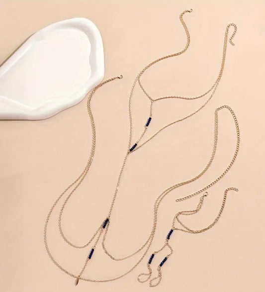 Navy hand and body chain set